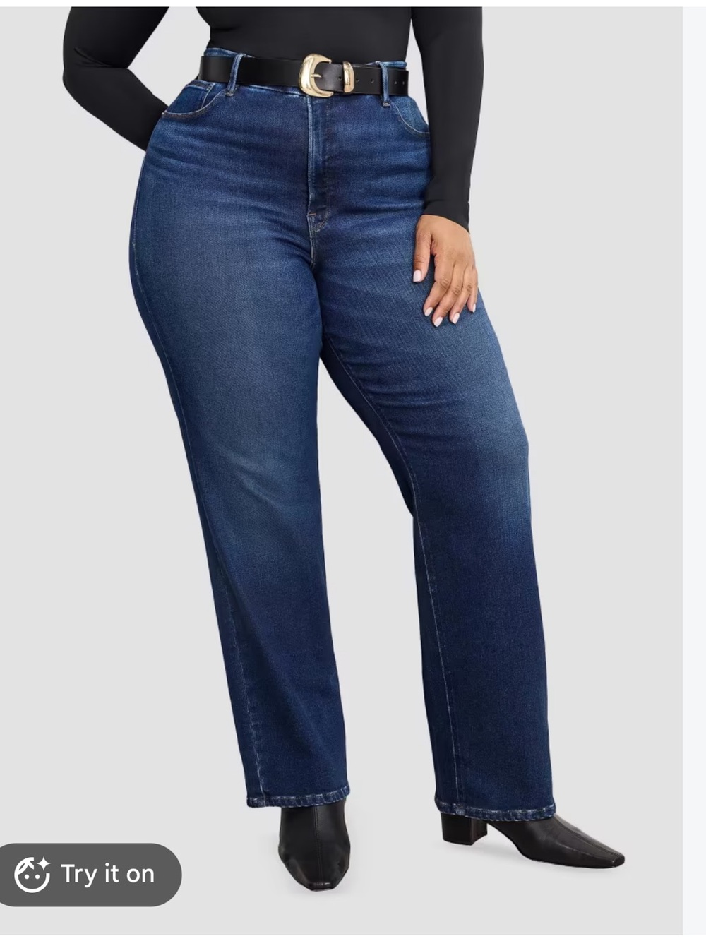 Good American Straight-Leg Jeans in Dark Blue Wash